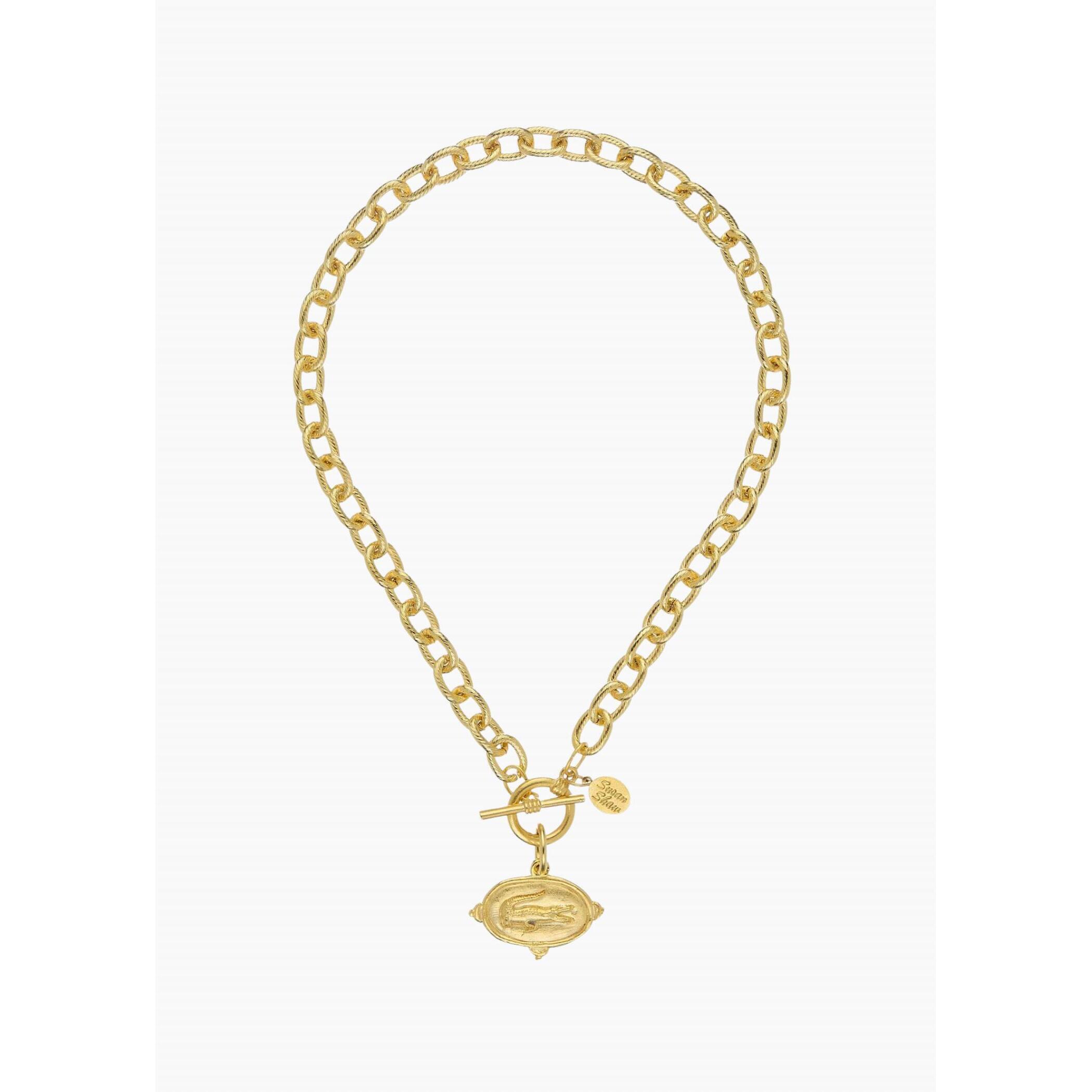 Gold Chain Toggle Necklace With Pendant
